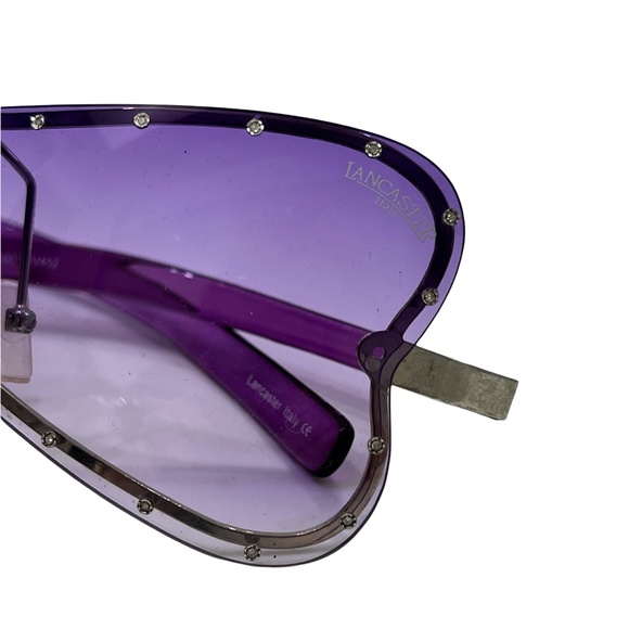 LANCASTER ITALY POLARIZED FULL RIM PURPLE BUTTERFLY SUNGLASSES W .28ct DIAMONDS - Picture 2 of 11